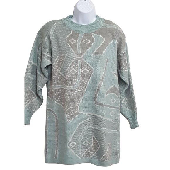 Vintage Womens Sweater Pullover Small Green Wool Acrylic Blend Southwest Native - Picture 3 of 7